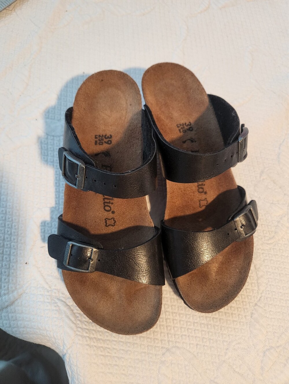 Papillio Black Leather Dual Buckle Sandals